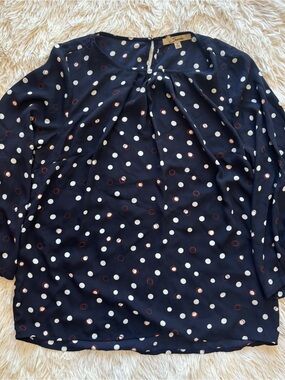 Serein Navy Polka Dot Long-Sleeve Blouse